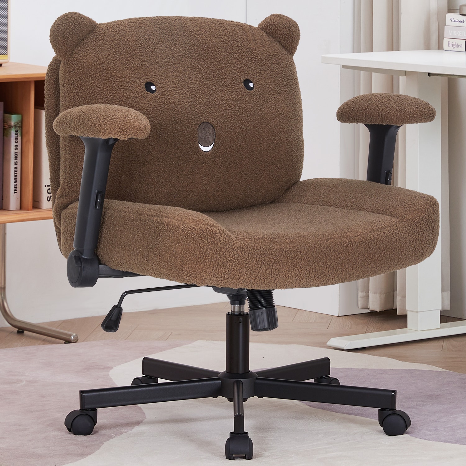 Cross Legged Office Chair With Wheels Adjustable Desk Chair Brown_voghion.com